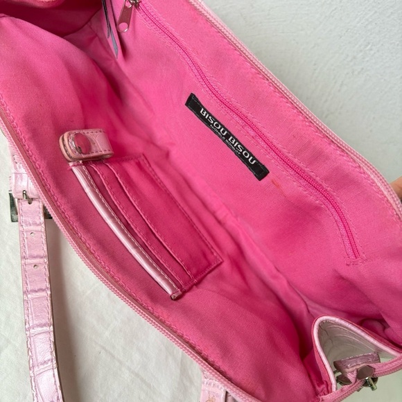BISOU BISOU Pink Faux Croc Leather East West Baguette Y2K Shoulder Purse Bag - Picture 10 of 15